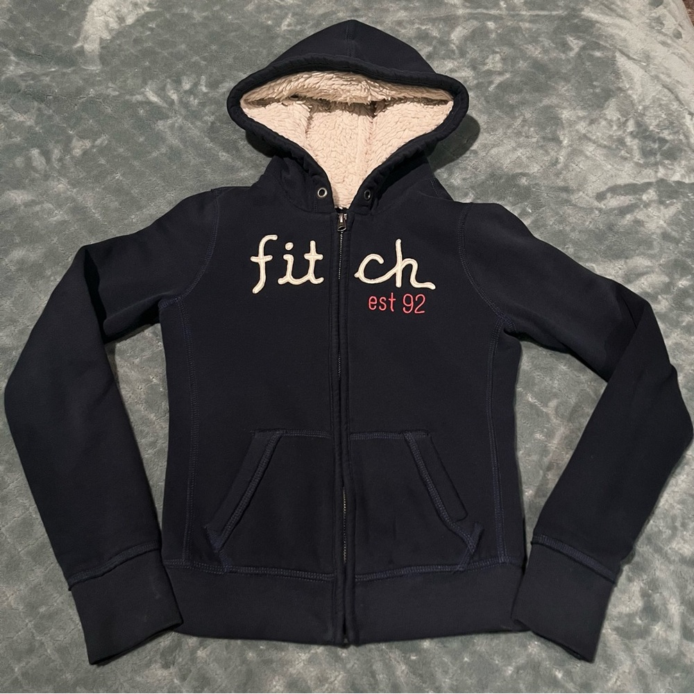 Y2K Abercrombie & Fitch‎ Navy Sherpa-Lined Hoodie kids M